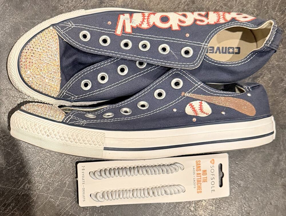 Custom Baseball Rhinestone Converse All Star Chuck Taylor Sneakers Women's 9